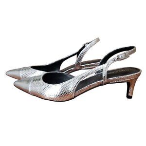 Calvin Klein Slingback Silver 2” Heels 9 Pointy Toe Worn Once Like New Condition